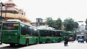 "Green Buses" lining up at Nepali Mandir, Guwahati