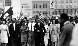Martin Luther King leading a protest. 
