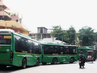 "Green Buses" lining up at Nepali Mandir, Guwahati